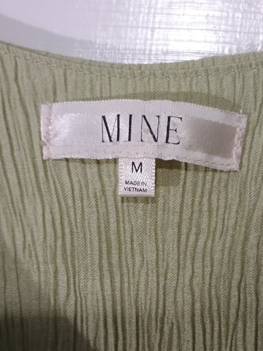 MINE Sage Green Crinkle Ruffle Sleeve Shirred Waist Mini Dress M - Picture 4 of 11